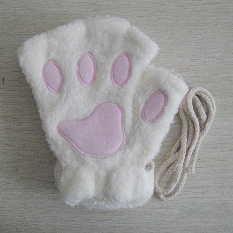 Soft Cozy Women Fingerless Gloves - Cat-Claw Fleece Winter