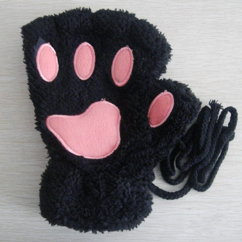 Soft Cozy Women Fingerless Gloves - Cat-Claw Fleece Winter