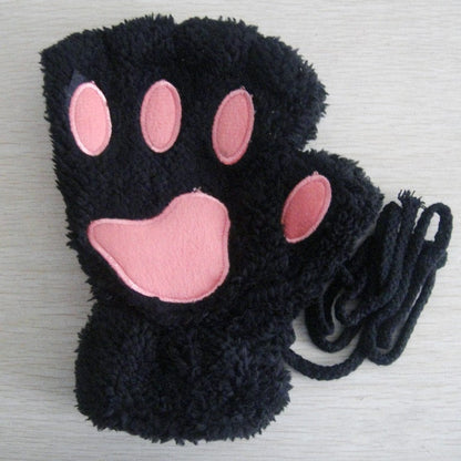 Soft Cozy Women Fingerless Gloves - Cat-Claw Fleece Winter
