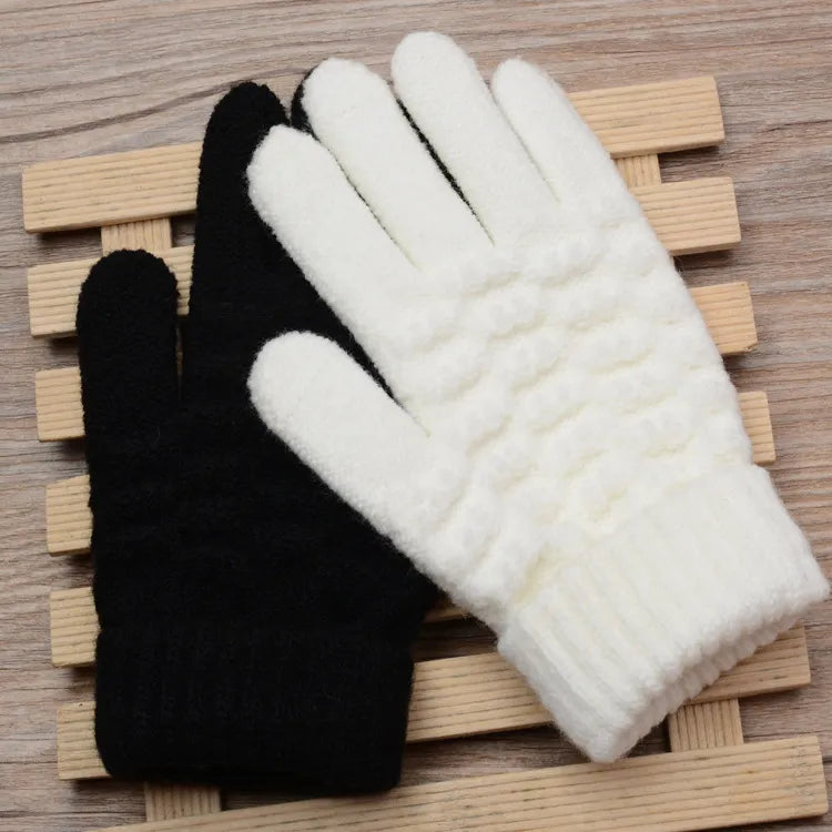 Stretchy Womens Knit Gloves - Stretch-Fitted, Wool Blend