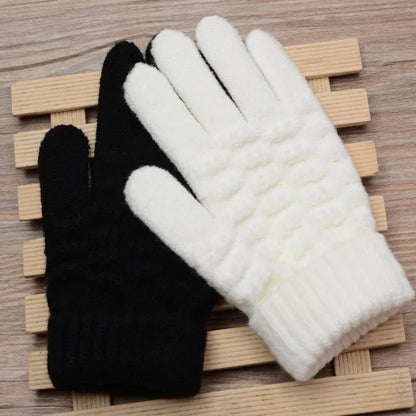 Stretchy Womens Knit Gloves - Stretch-Fitted, Wool Blend