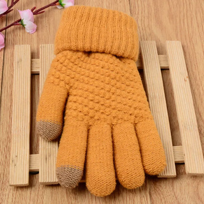 Stretchy Womens Knit Gloves - Stretch-Fitted, Wool Blend