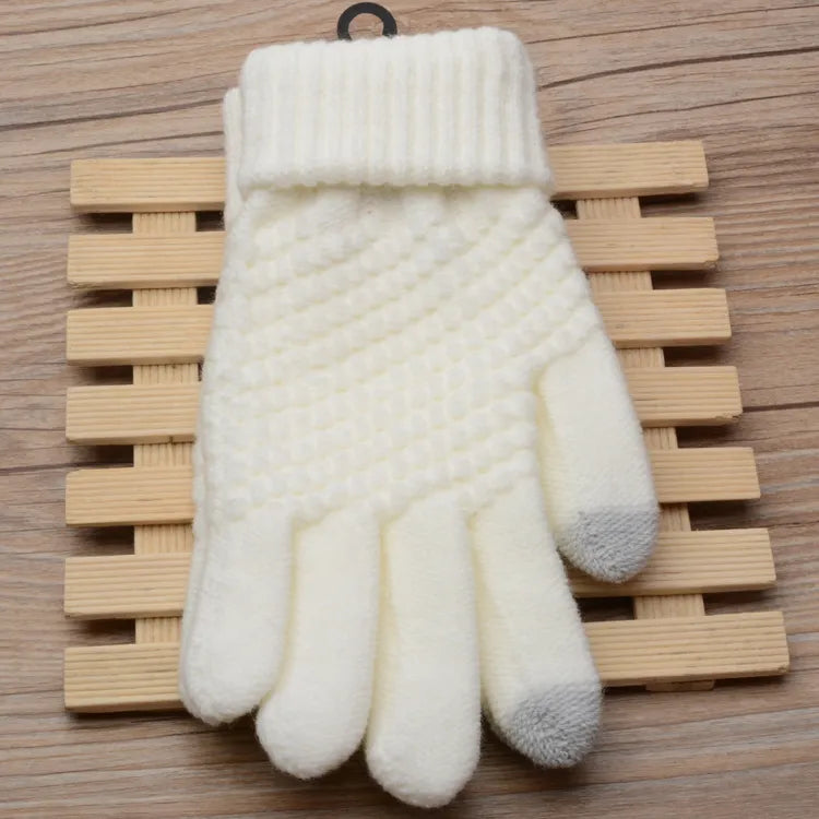 Stretchy Womens Knit Gloves - Stretch-Fitted, Wool Blend