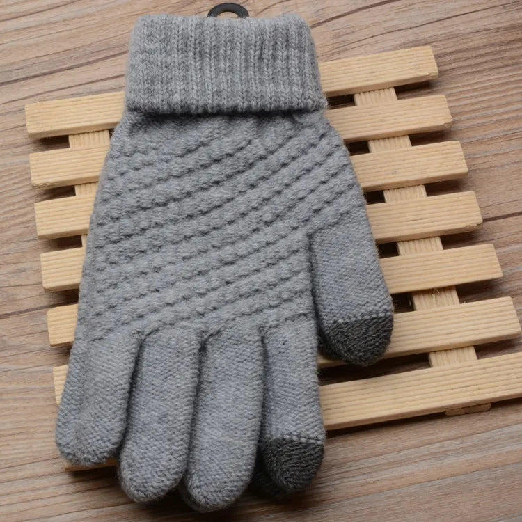 Stretchy Womens Knit Gloves - Stretch-Fitted, Wool Blend