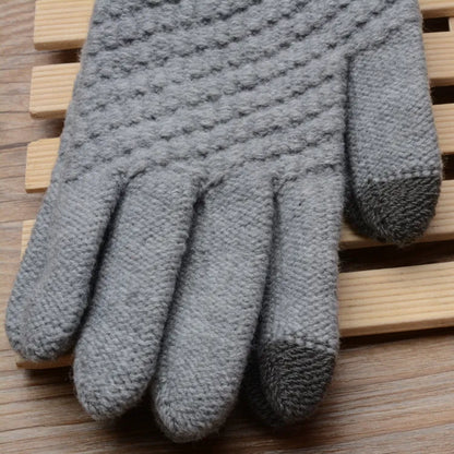 Stretchy Womens Knit Gloves - Stretch-Fitted, Wool Blend