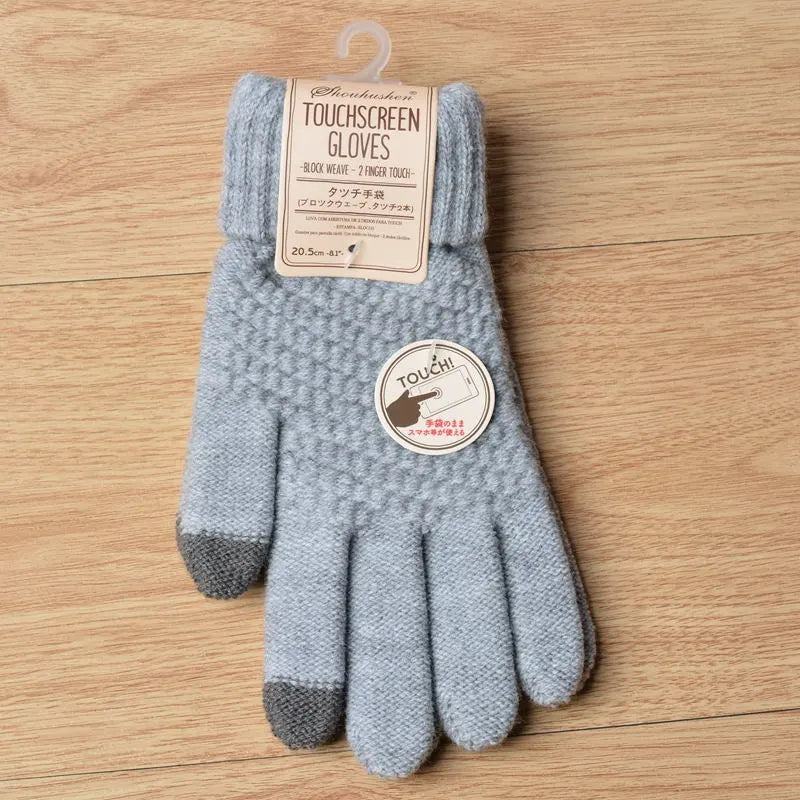 Stretchy Womens Knit Gloves - Stretch-Fitted, Wool Blend