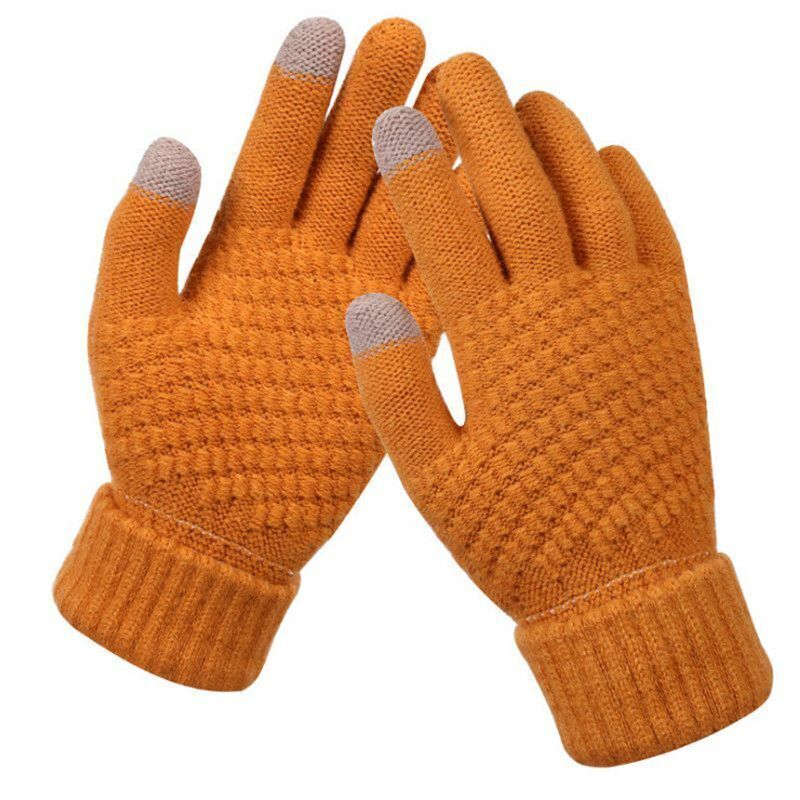 Stretchy Womens Knit Gloves - Stretch-Fitted, Wool Blend