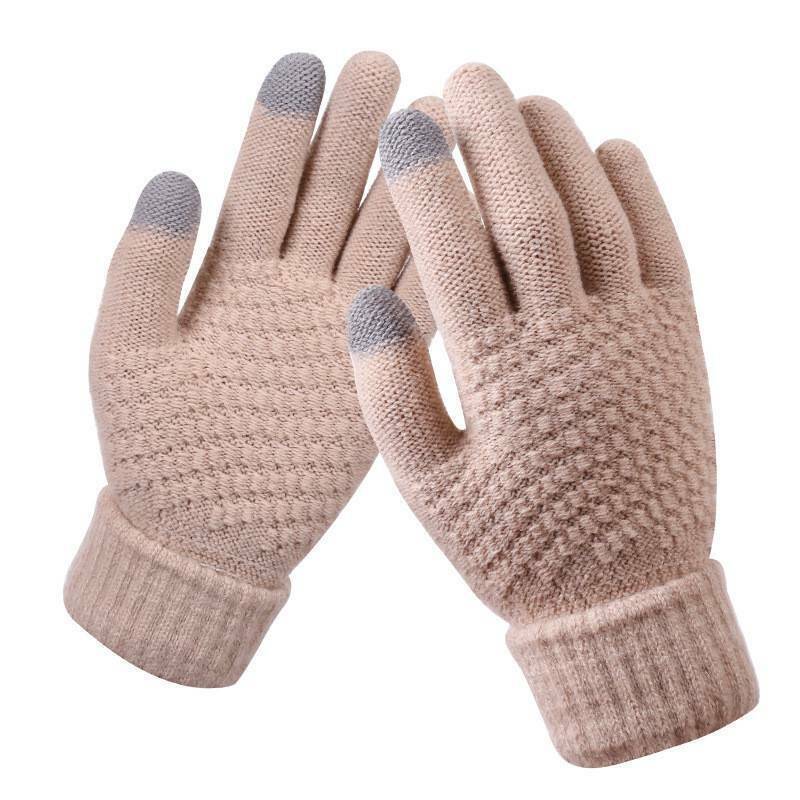 Stretchy Womens Knit Gloves - Stretch-Fitted, Wool Blend