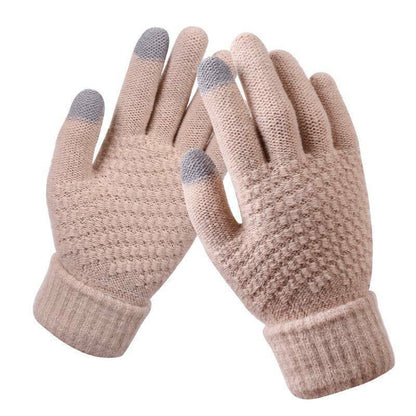 Stretchy Womens Knit Gloves - Stretch-Fitted, Wool Blend