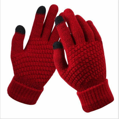 Stretchy Womens Knit Gloves - Stretch-Fitted, Wool Blend