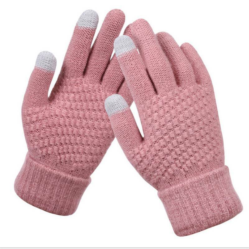 Stretchy Womens Knit Gloves - Stretch-Fitted, Wool Blend