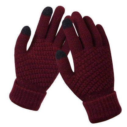 Stretchy Womens Knit Gloves - Stretch-Fitted, Wool Blend