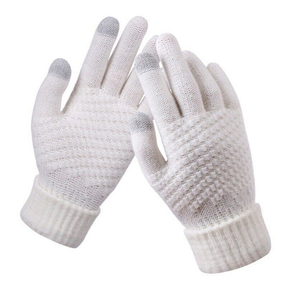 Stretchy Womens Knit Gloves - Stretch-Fitted, Wool Blend
