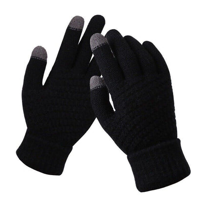 Stretchy Womens Knit Gloves - Stretch-Fitted, Wool Blend