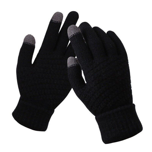 Stretchy Womens Knit Gloves - Stretch-Fitted, Wool Blend
