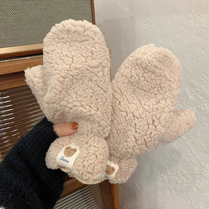Warm Women’s Teddy Mittens - Chunky Sherpa Plush, Winter