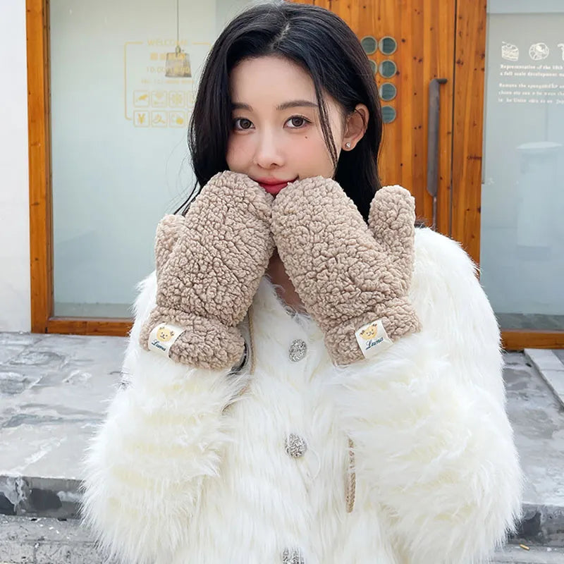 Warm Women’s Teddy Mittens - Chunky Sherpa Plush, Winter
