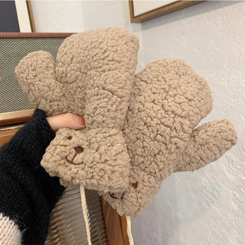 Warm Women’s Teddy Mittens - Chunky Sherpa Plush, Winter