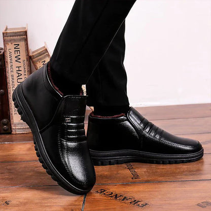 Botas de nieve cálidas para hombre - Cuero con forro de felpa en el tobillo, invierno