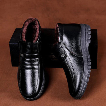 Botas de nieve cálidas para hombre - Cuero con forro de felpa en el tobillo, invierno