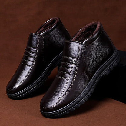 Botas de nieve cálidas para hombre - Cuero con forro de felpa en el tobillo, invierno