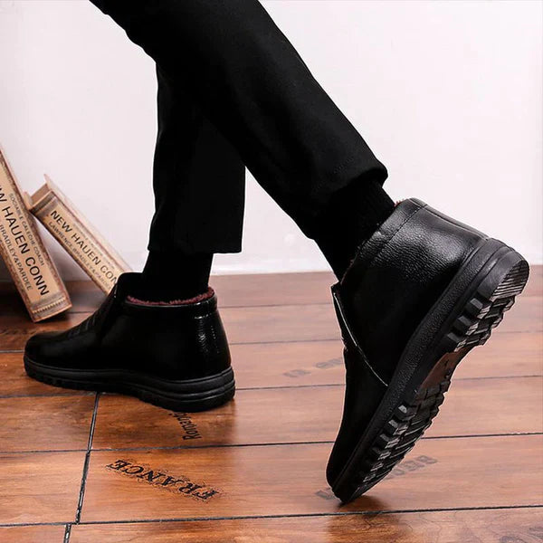 Botas de nieve cálidas para hombre - Cuero con forro de felpa en el tobillo, invierno