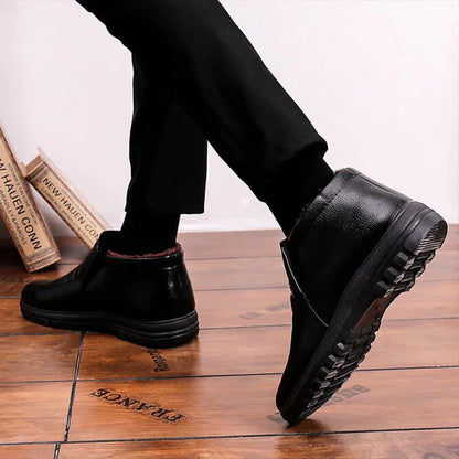 Botas de nieve cálidas para hombre - Cuero con forro de felpa en el tobillo, invierno