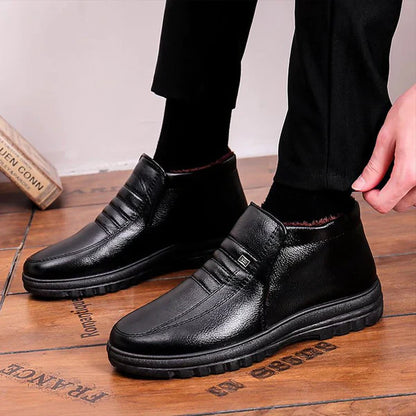 Botas de nieve cálidas para hombre - Cuero con forro de felpa en el tobillo, invierno
