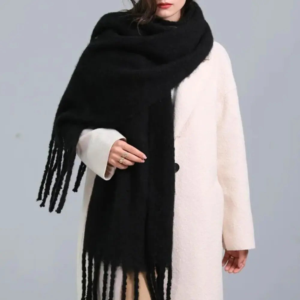 Warm Women’s Oversized Scarf - Tassel Knit Plush For Winter