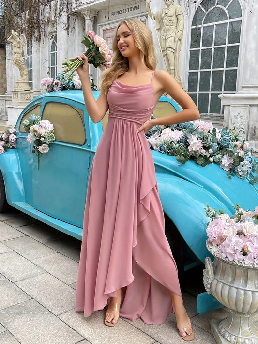 Elegant Women's Long Chiffon Dress, Fit and Flare Design, Versatile Summer and Wedding Guest Dresses-1