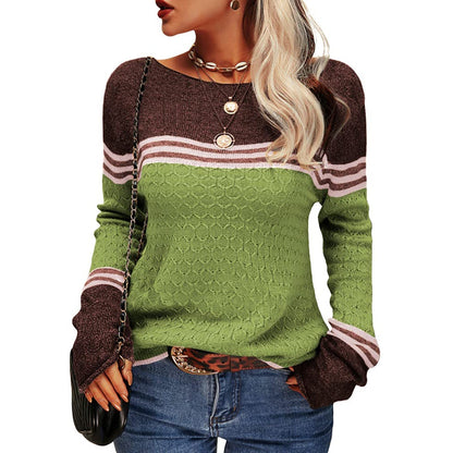 Zachte Damestrui - Losse Color Block Gebreide Trui, Casual