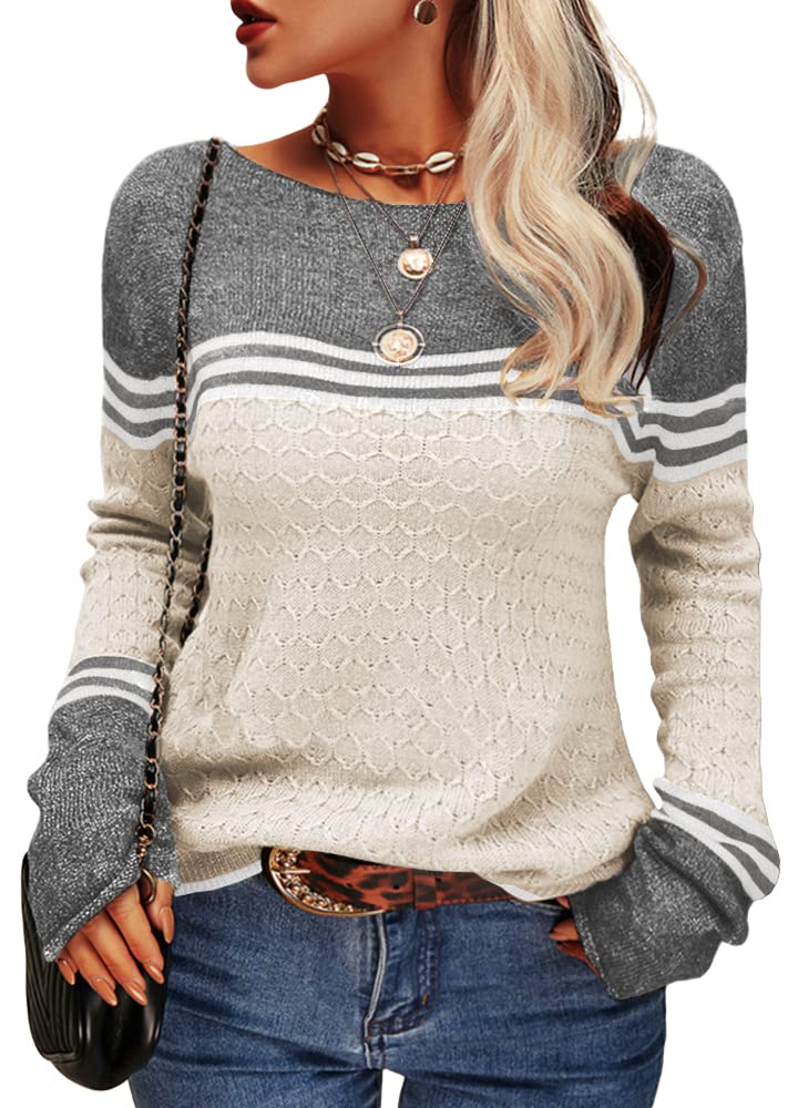 Zachte Damestrui - Losse Color Block Gebreide Trui, Casual