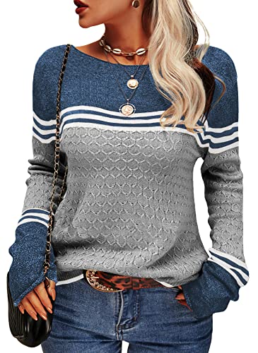Zachte Damestrui - Losse Color Block Gebreide Trui, Casual