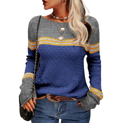 Zachte Damestrui - Losse Color Block Gebreide Trui, Casual