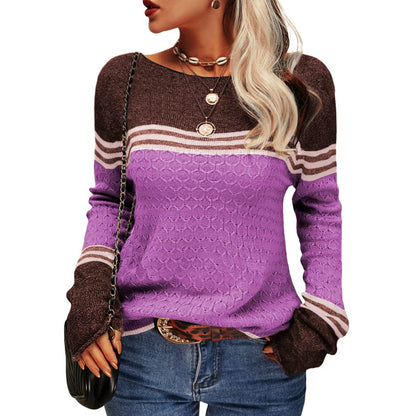 Zachte Damestrui - Losse Color Block Gebreide Trui, Casual