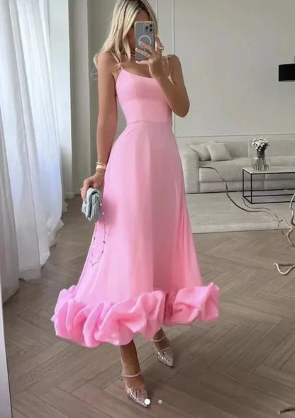 Elegant Floral Maxi Dress with Ruffles, Sleeveless A-Line Long Dress for Women, Summer Party Style-5