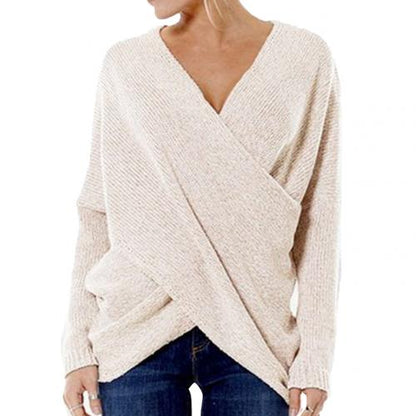 Soft Flattering Womens Wrap Sweater - Crossover Knit Casual