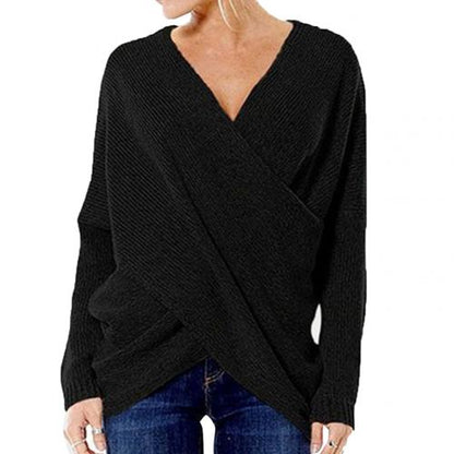 Soft Flattering Womens Wrap Sweater - Crossover Knit Casual