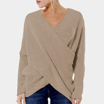 Soft Flattering Womens Wrap Sweater - Crossover Knit Casual