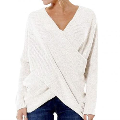 Soft Flattering Womens Wrap Sweater - Crossover Knit Casual