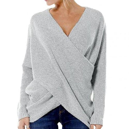 Soft Flattering Womens Wrap Sweater - Crossover Knit Casual