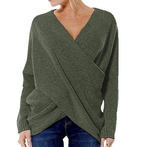 Soft Flattering Womens Wrap Sweater - Crossover Knit Casual