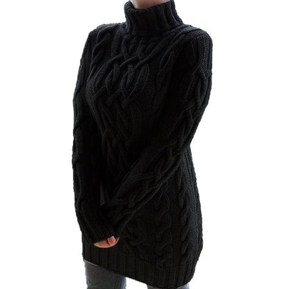 Varm dame rullekravesweater - kabelstrikket tunika, efterår
