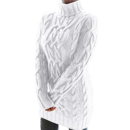 Varm dame rullekravesweater - kabelstrikket tunika, efterår