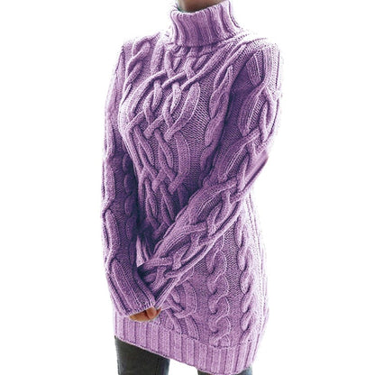 Varm dame rullekravesweater - kabelstrikket tunika, efterår