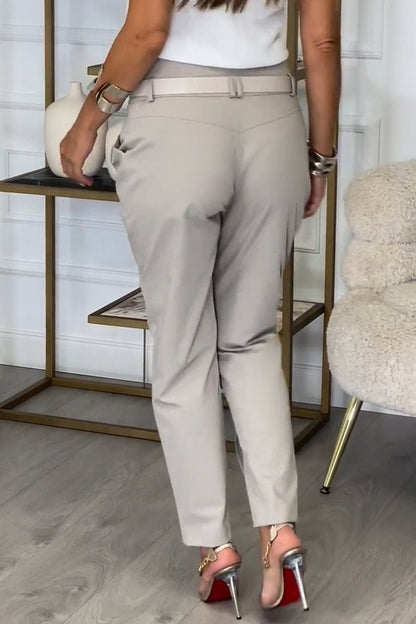 High Waisted Casual Pants for Women with Ruffle Details, Comfortable Everyday Trousers, Chic and Versatile Style-3